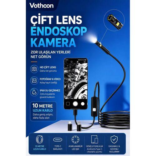 10 Metre Çift Kameralı İos android Uyumlu Yılan Endoskop Kamera 8mm 2mp Led’li Sert Kablo