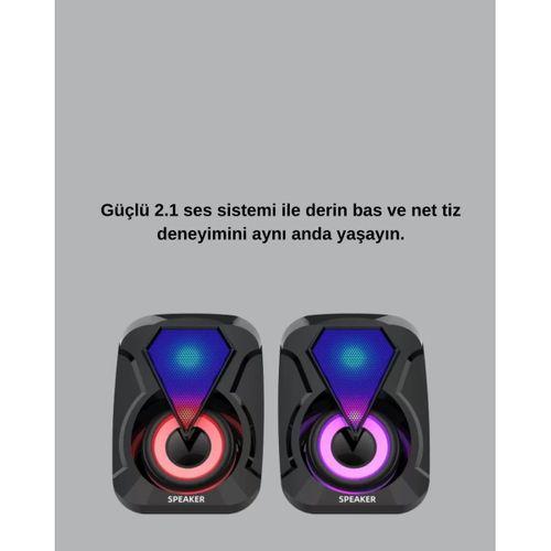 Rgb Led Işıklı 2.1 Usb Oyun Hoparlörü Derin Bas Ve Net Ses