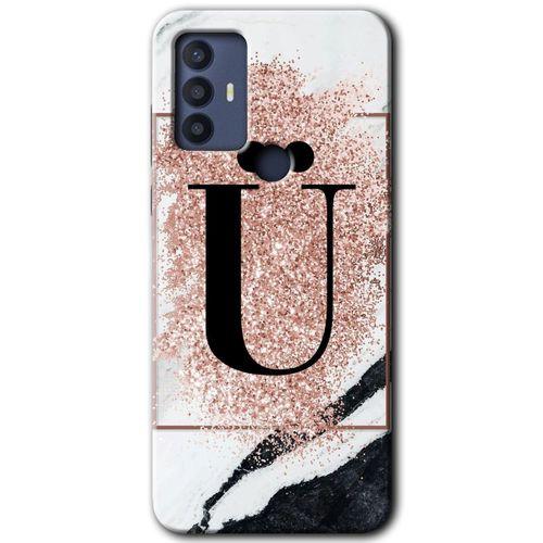 TCL 30 SE Kılıf HD Desen Baskılı Arka Kapak - Pembe Mermer Desenli Ü Harfi