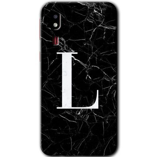 Potkal Hediye Fabrikası Samsung Galaxy A2 Core Kılıf HD Desen Baskılı Arka Kapak - Siyah Mermer Desenli L Harfi