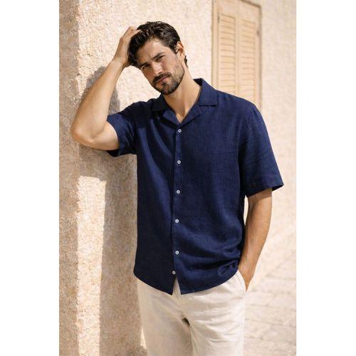 Doris Oversize Kalıp Odessa Kumaş Resort Yaka Kısa Kollu Erkek Gömlek - Lacivert