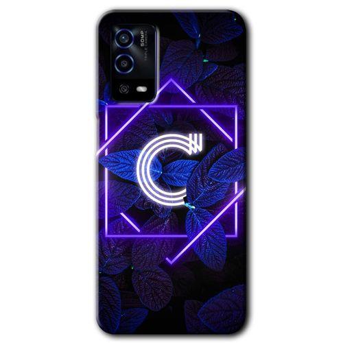 Oppo A55 Kılıf HD Desen Baskılı Arka Kapak + Temperli Cam - Dark Neon Yaprak C Harfi