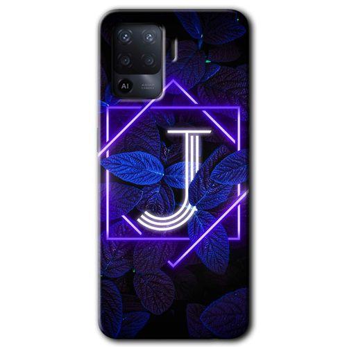 MRCİLETİSİM Oppo Reno 5 Lite Kılıf Baskılı Kapak - Dark Neon Yaprak J Harfi + 5D Tam Kaplayan Cam