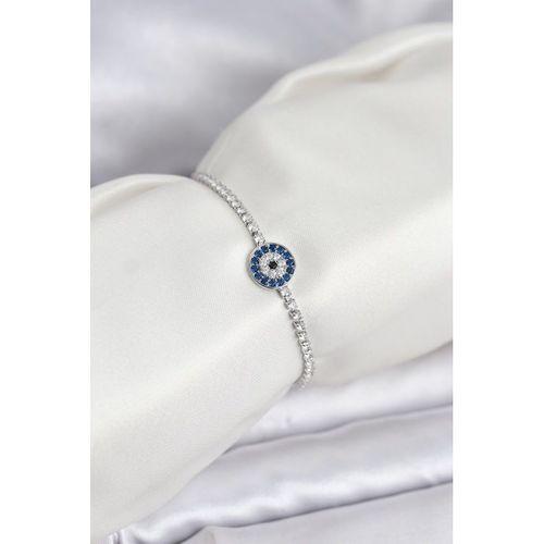 Gümüş Renk Nazar Model Zirkon Taşlı Asansörlü Su Yolu Bileklik