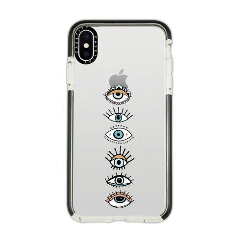 iPhone Xs Max Casetify Renkli Gözler Desenli Anti Shock Premium Silikonlu Siyah Kenar Detaylı Telefo