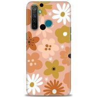 Realme 5 Pro Kılıf HD Baskılı Kılıf - Kahveli Çiçekler + Tam Ekran Koruyucu