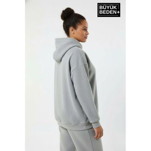 Kadın Büyük Beden İnce Kapşonlu Kollar Ve Etek Ribanalı Swatshırt SPR26BSWK957