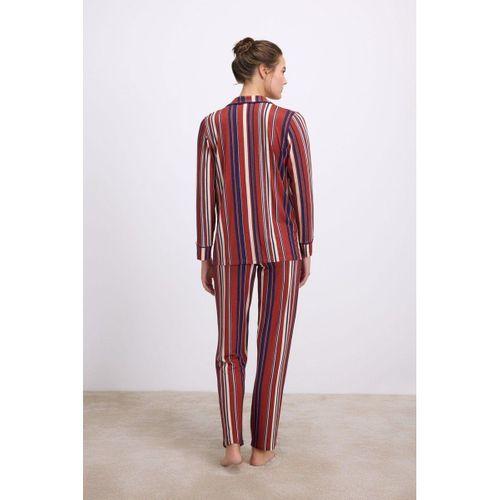 %100 Modal Uzun Kollu Düğmeli Çizgili Pijama Takımı