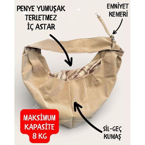 Ekru Güderi Dokulu Köpek Taşıma Çantası – Emniyet Kemerli