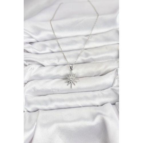 316L Çelik Zincir Gümüş Renk Kutup Yıldızı Model Zirkon Taşlı Kadın Kolye