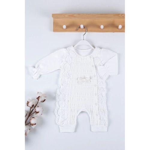 Gofralı Fransız Güpürlü % 100 Pamuk Kız Bebek Tulumu