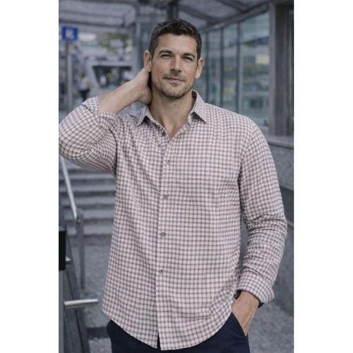 Jonas Ekose Küçük Kareli Relaxed Fit %100 Pamuklu Flanel Kumaş Erkek Gömlek - Bej