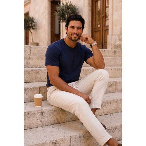 Linklater Regular Fit Basic Likralı Pamuk Erkek T-Shirt - Lacivert