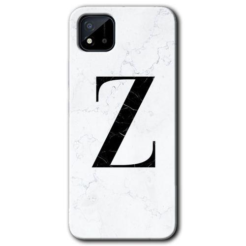 MRCİLETİSİM Realme C11 Kılıf Baskılı Kapak - Beyaz Mermer Desenli Z Harfi + 5D Tam Kaplayan Cam