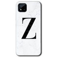 MRCİLETİSİM Realme C11 Kılıf Baskılı Kapak - Beyaz Mermer Desenli Z Harfi + 5D Tam Kaplayan Cam