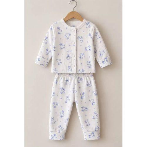 3-12 Ay Tavşan Baskılı Çıtçıtlı Penye Bebek Pijama Takımı