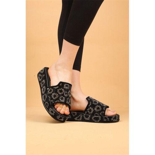 Leovera Taşlı Detaylı Kadın Platform Terlik