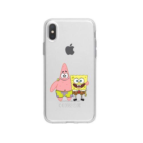 iPhone X Sünger Ve Patrick Star Desenli Premium Şeffaf Silikon Kılıf