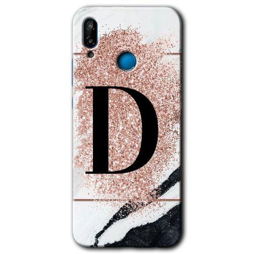 Huawei P20 Lite Kılıf HD Desen Baskılı Arka Kapak - Pembe Mermer Desenli D Harfi