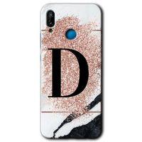 Huawei P20 Lite Kılıf HD Desen Baskılı Arka Kapak - Pembe Mermer Desenli D Harfi