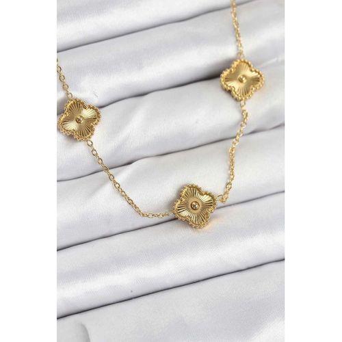 316L Çelik Zincir Gold Renk Yonca Kadın Kolye