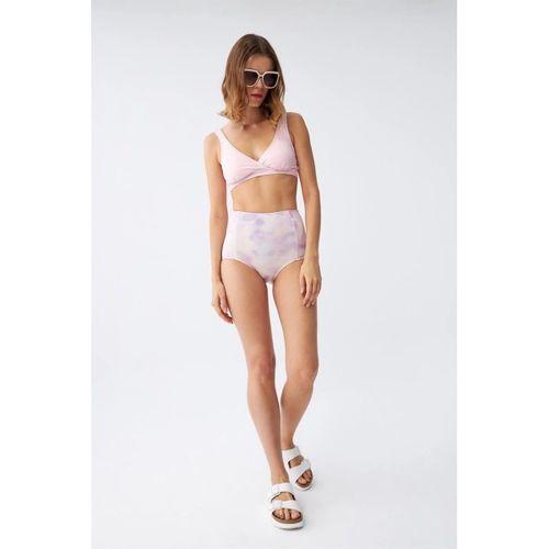 Kadın Pembe Pedli Üst Ve Pastel Desenli Yüksek Bel Bikini Takımı