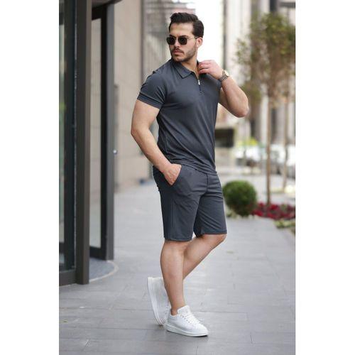 Erkek Yakalı Fermuarlı T-shirt şort Ikili Takım