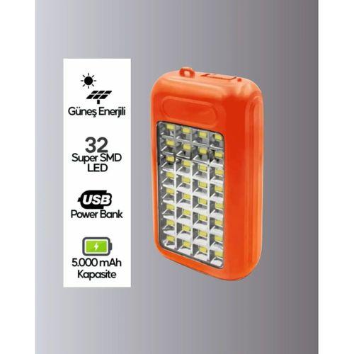 Güneş Paneli İle Şarj Olan 32 Led’li Powerbank Cihazı
