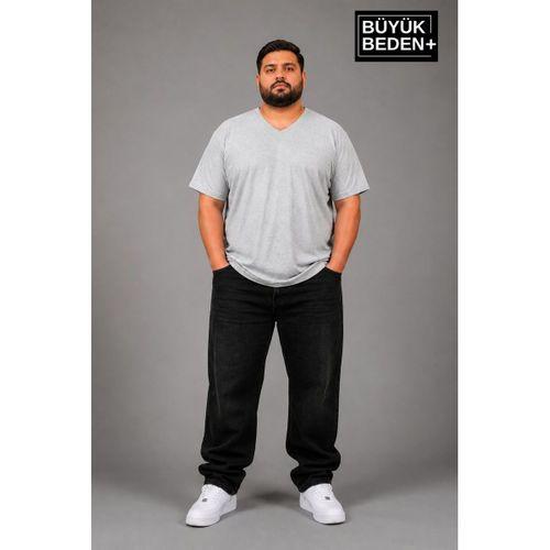 Süperlife Büyük Beden Erkek V Yaka Pamuklu Basic Tişört Lacivert 3XL-6XL SPR26BTS509