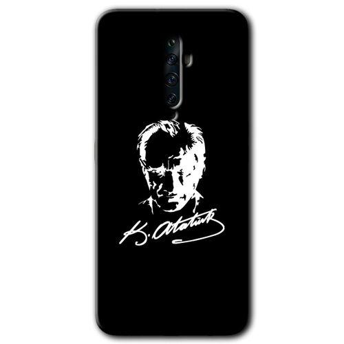 Oppo Reno 2z Kılıf Baskılı Arka Kapak - Atatürk Silüet İmza +Tam Ekran Koruyucu