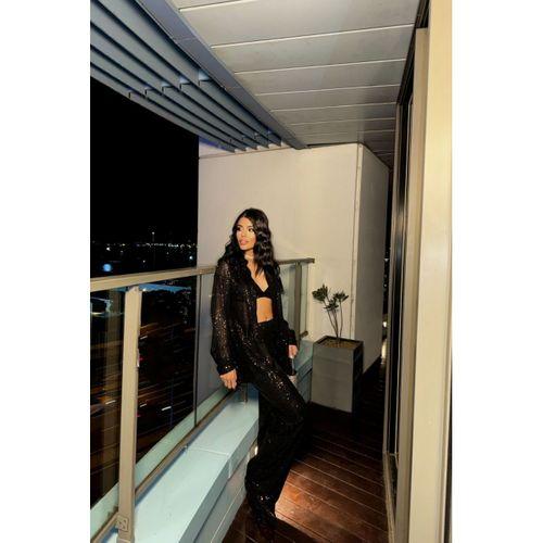 PUL PAYET 3 LÜ TAKIM - CEKET-BÜSTİYER-PANTOLON - Siyah