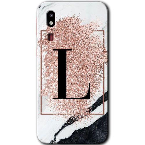 Galaxy A2 Core Kılıf HD Desen Baskılı Arka Kapak - Pembe Mermer Desenli L Harfi + Kırılmaz Cam