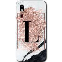 Galaxy A2 Core Kılıf HD Desen Baskılı Arka Kapak - Pembe Mermer Desenli L Harfi + Kırılmaz Cam