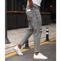 Erkek Gri Yıkama Yırtık Detaylı Boyfriend Jean
