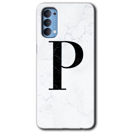 OPPO Oppo Reno 4 Kılıf HD Desen Baskılı Arka Kapak - Beyaz Mermer Desenli P Harfi