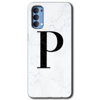 OPPO Oppo Reno 4 Kılıf HD Desen Baskılı Arka Kapak - Beyaz Mermer Desenli P Harfi