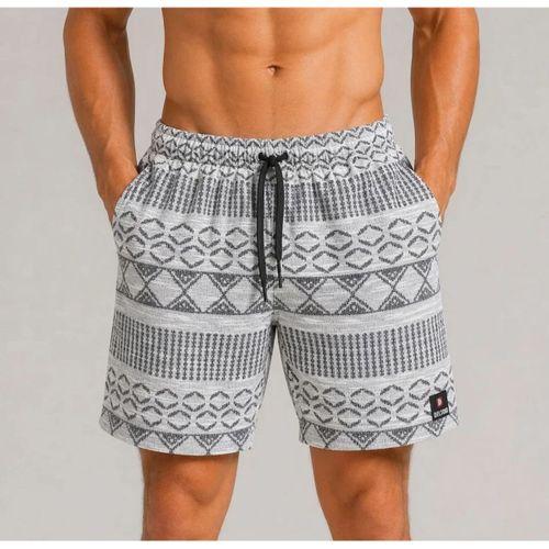 Erkek Dokuma Etnik Desenli Şort Lastikli Bel Bağcıklı Cepli Yazlık Rahat - Gri