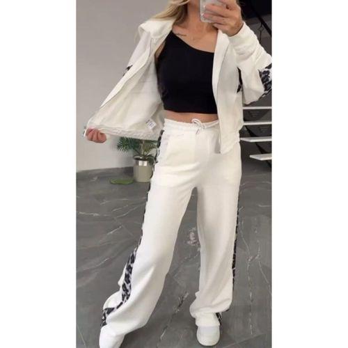 Kadın Uzun Kollu Kapşonlu önü Fermuarlı Leopar Desenli Modal Bluz Ve Pantolon Ikili Takım