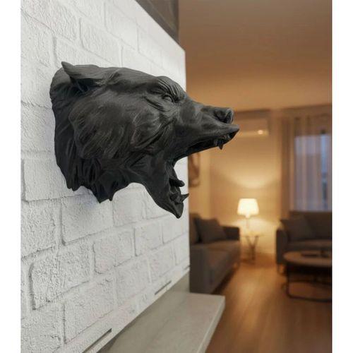 3d Siyah Ayı Başı Duvar Süsü Özel Tasarım Dekoratif Heykel 25x19 Cm