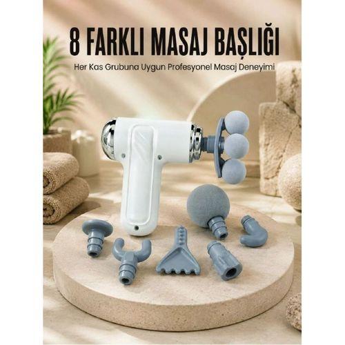 Çok Fonksiyonlu Masaj Tabancası Spor Sonrası Kas Rahatlatıcı 8 Başlıklı Masaj Cihazı
