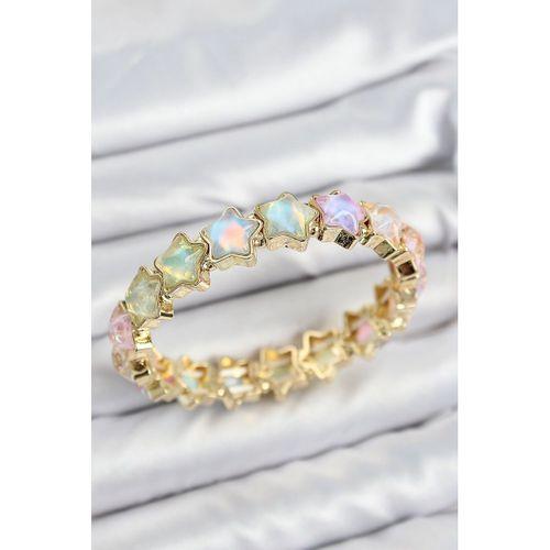 Pirinç Hologram Yıldız Model Gold Renk Lastikli Kadın Bileklik - TJ-BB7649