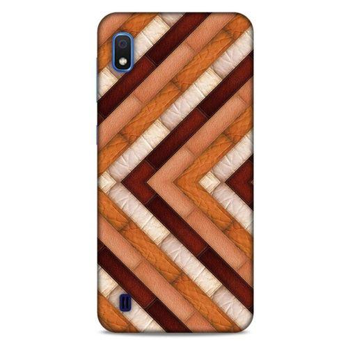 Samsung Galaxy A10 Kılıf Patchwork (40) Fit Silikon Kılıf Kahverengi Beyaz