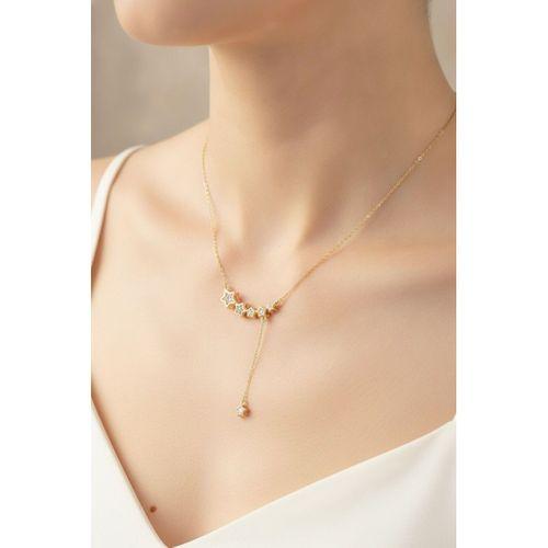Pirinç Gold Renk Minimal Sallantılı Yıldız Model Kadın Kolye