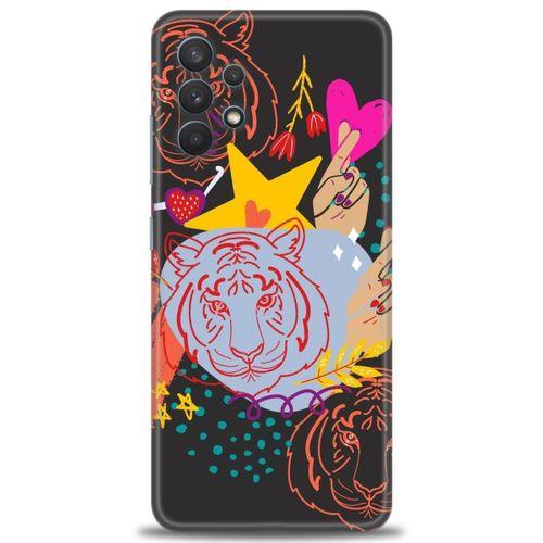 Samsung Galaxy A32 Kılıf HD Baskılı Kılıf - Kaplan + Tam Ekran Koruyucu