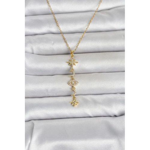 316L Çelik Gold Renk Kutup Yıldızı Y Model Zirkon Taşlı Kadın Kolye