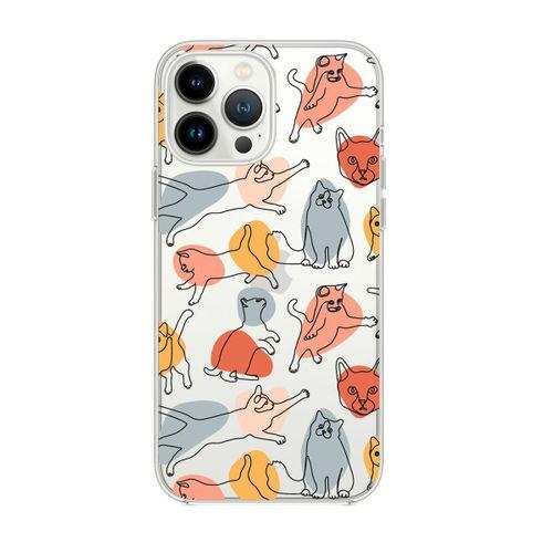 iPhone 13 Pro Sevimli Kedi Figürleri Desenli Premium Silikonlu Şeffaf Telefon Kılıfı
