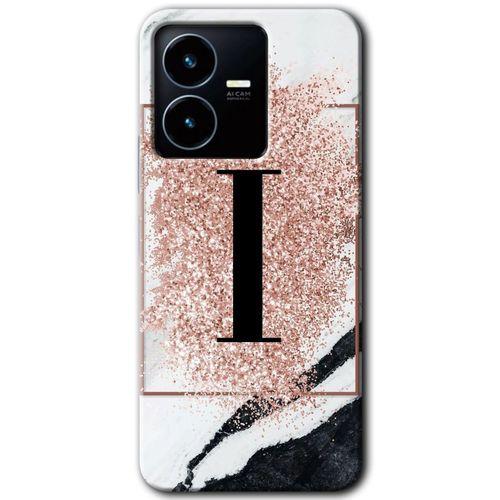 Vivo Y22s Kılıf HD Desen Baskılı Arka Kapak - Pembe Mermer Desenli İ Harfi