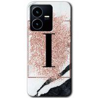 Vivo Y22s Kılıf HD Desen Baskılı Arka Kapak - Pembe Mermer Desenli İ Harfi