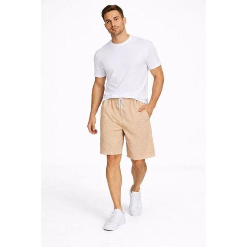 Erkek Pötikareli Şort – Beli Lastikli Bağcıklı, Cepli, Rahat Kesim Günlük Yazlık Şort - Bej