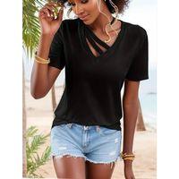 Kadın Kısa Kollu V Yaka şerit Detay Viskon Bluz